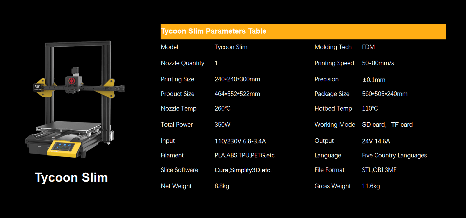 tycoon slim 3d printer