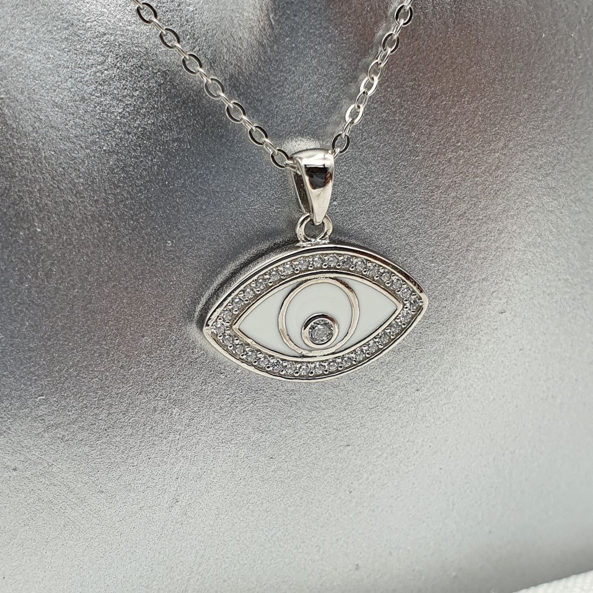 White Evil Eye Enamel Necklace, Sterling Silver | Amis pearl