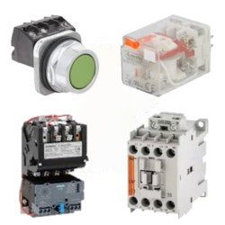 A pushbutton, relay, contactor, and motor starter