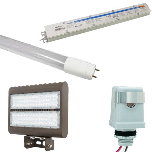  A LED Light, floodlight, ballast, and photocell