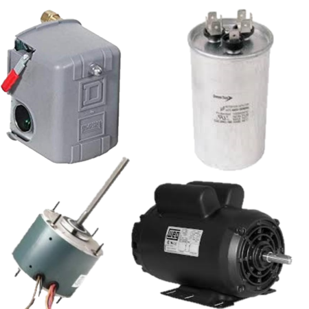 An assortment of motors and capacitors