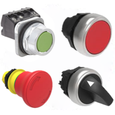 A variety of 22mm and 30mm pushbuttons and selector switches