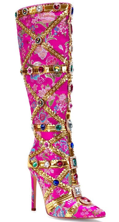 Kandi Koated Embellished Knee-High Boot – Féline Couture