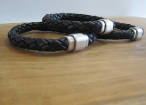 thick braided leather bracelet with magnet