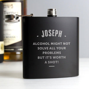 Personalised Any Message Black Hip Flask 6oz with Gift Box