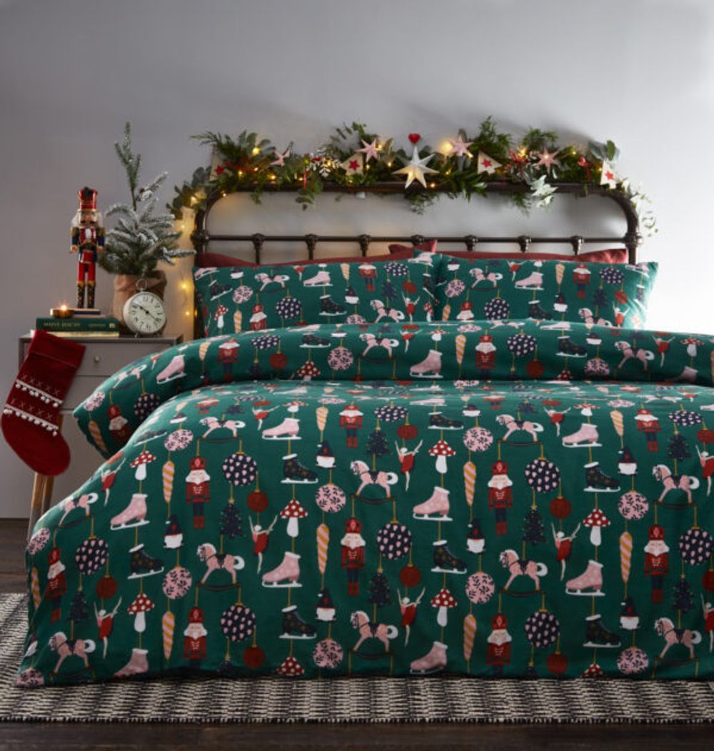 Christmas Baubles Green Duvet Cover Bedding Set