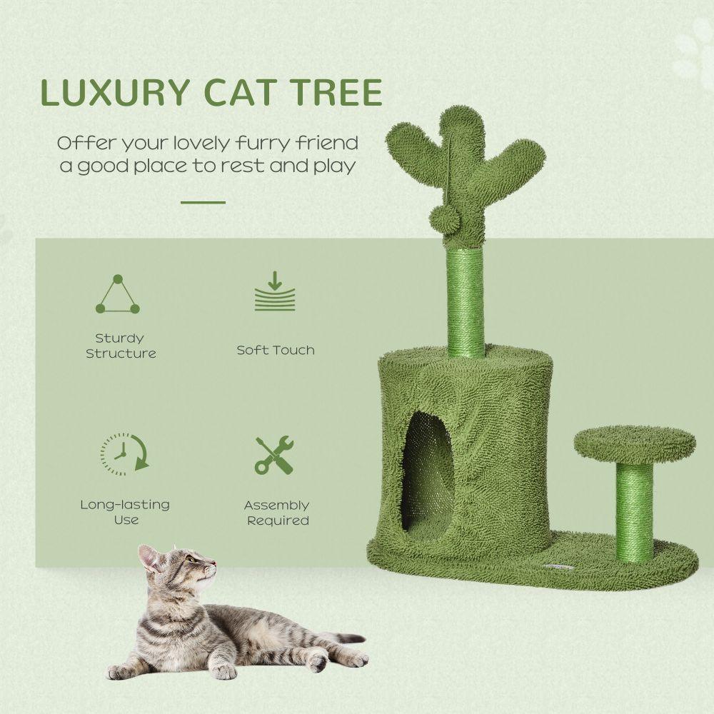 Green Cactus Shape Cat Tree Scratching Posts Activity Tower