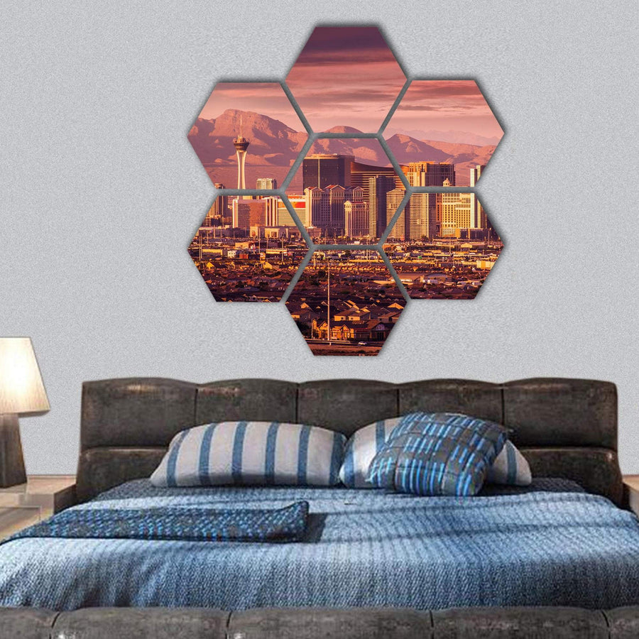 Las Vegas Strip Skyline Hexagonal Canvas Wall Art 1 Hexa / Small / Gallery Wrap American Canvas Art