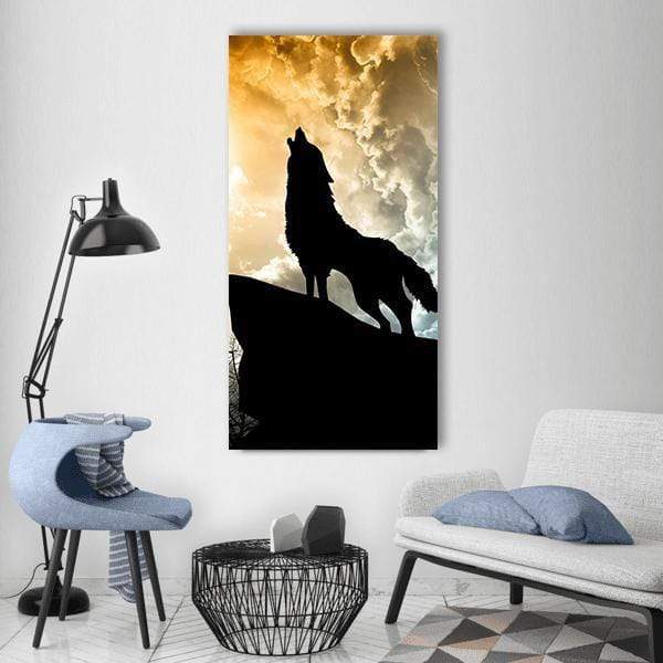 Silhouette Of Wolf Howling Vertical Canvas Wall Art 3 Vertical / Gallery Wrap / 12" x 25" American Canvas Art