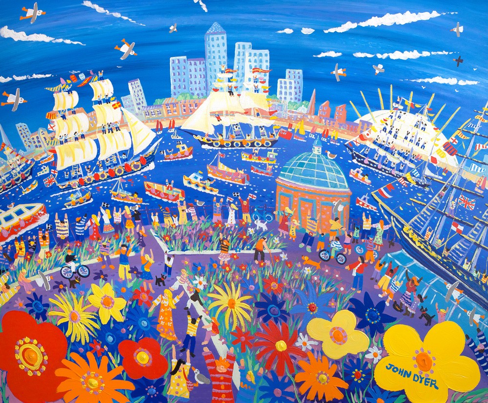 Limited Edition Print by Tall Ships Regatta Artist in Residence John Dyer. Tall Ships & Small Ships, Greenwich Garden, London.