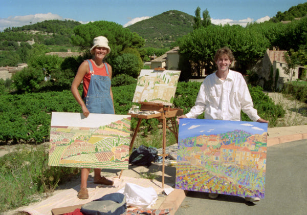 Artist Joanne Short and John Dyer painting in Vaison La Romain, Provence in 1998