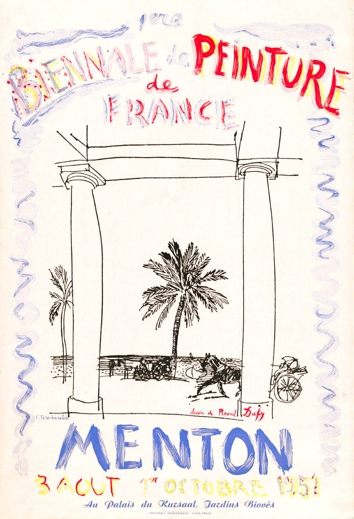 1ere Biennale de Peinture de France Menton 1951 poster design by Raoul Dufy