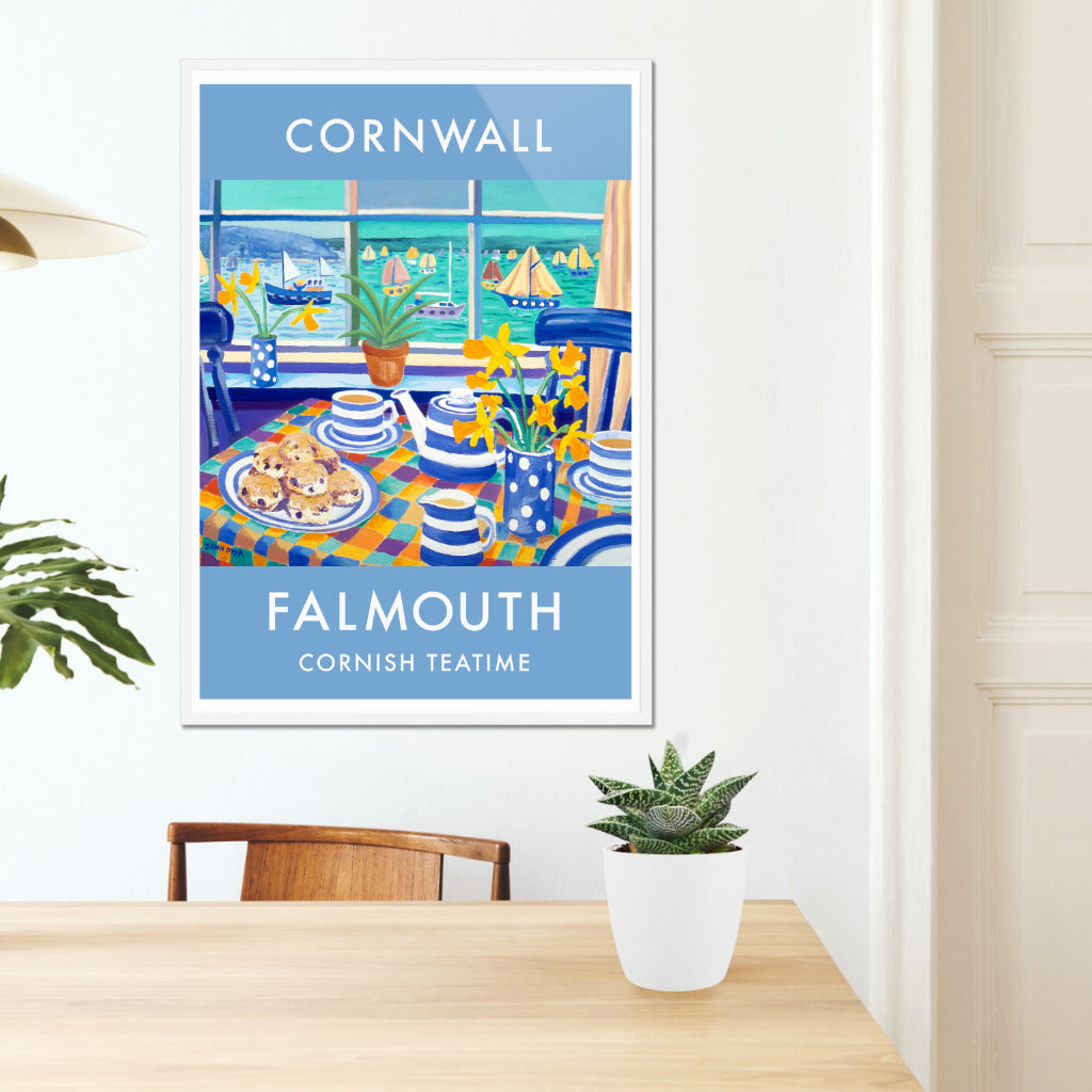 Vintage Style Seaside Travel Poster by John Dyer. Cornish Cream Tea, Falmouth, Cornwall.