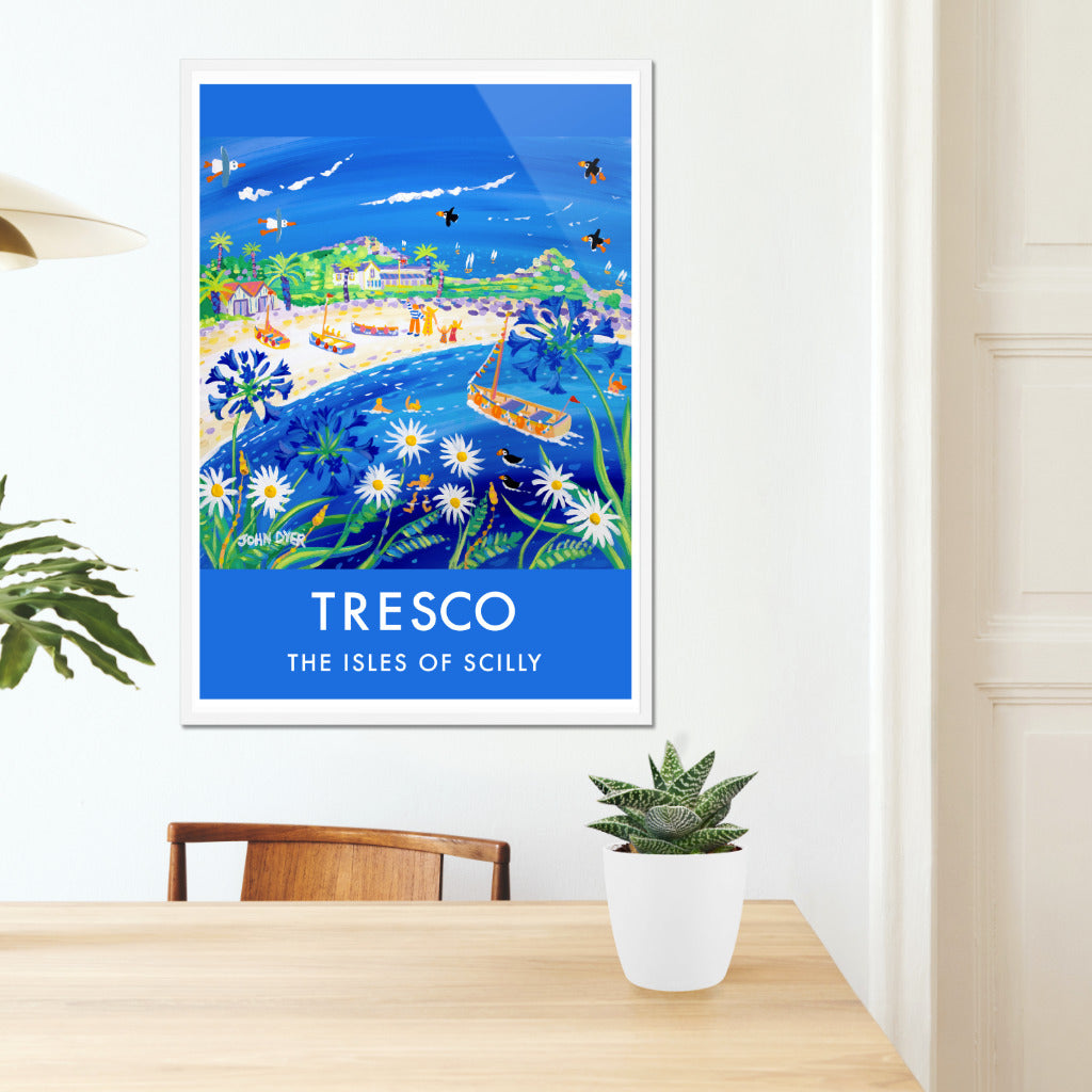 Vintage Style Seaside Travel Art Poster Print by John Dyer of Tresco in Cornwall