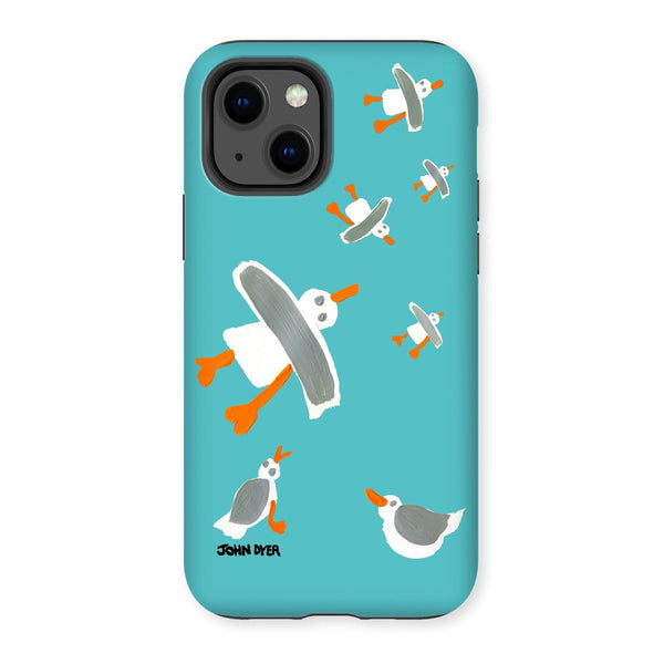 Tough Art Phone Case. Cornish Seagulls - Teal Colour. Artist John Dyer. Cornwall Art Gallery