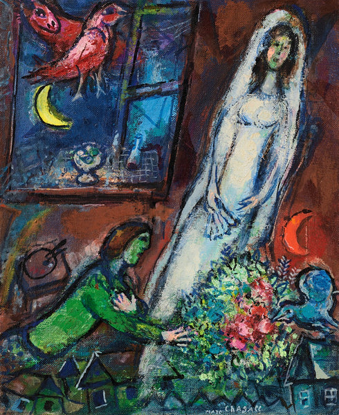La mariée au bouquet devant la fenêtre (1957) Marc Chagall