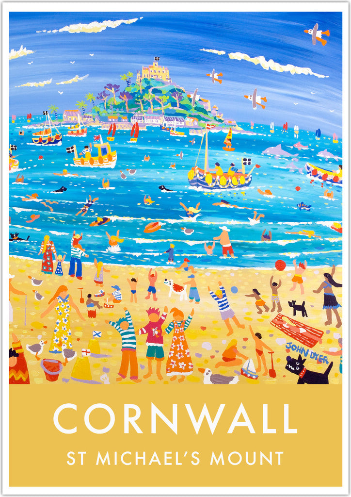 John Dyer vintage style art poster of Marazion beach and St Michael's Mount