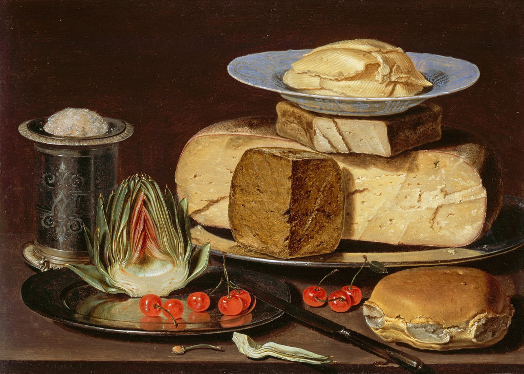 "Clara Peeters Still Life With Cheeses, Artichoke And Cherries "