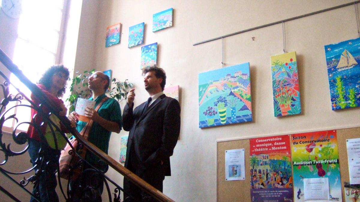 Paul-Emmanuel Thomas the director of the Conservatoire de Musique in Menton at the opening of the exhibition of Joanne Short and John Dyer's paintings in 2010