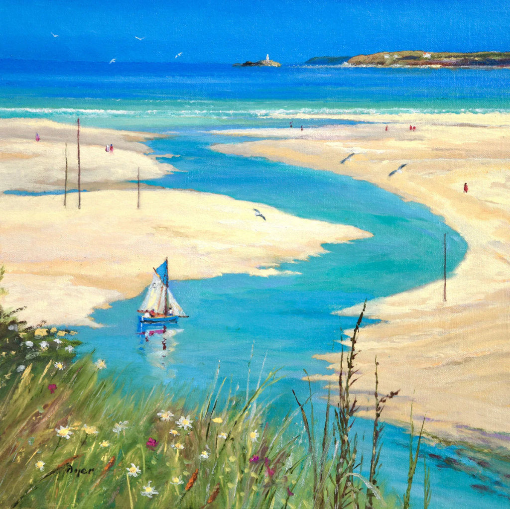 'High Summer, Hayle Sands', 14x14 inches oil on canvas. Painting by Cornish Artist Ted Dyer