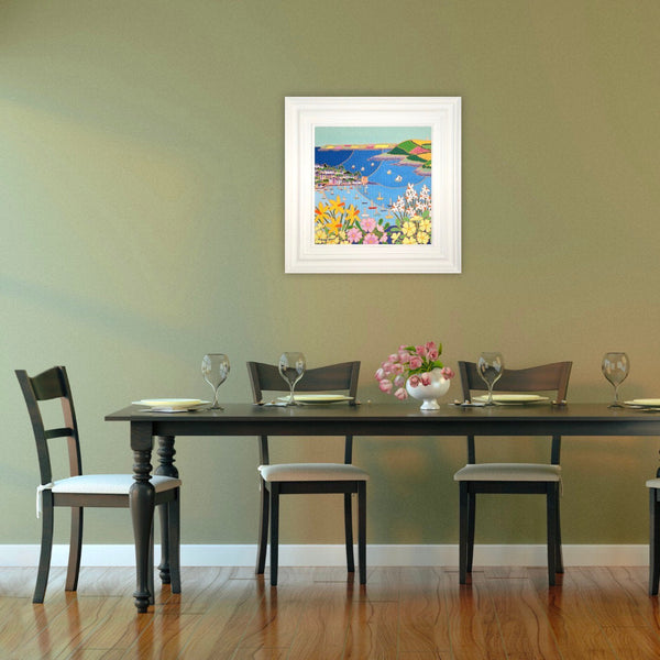 Joanne Short painting of Fowey in an interior dining room setting