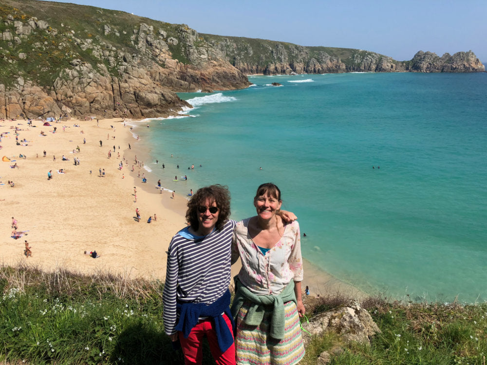 Photo of artists Joanne Short and John Dyer on the cliffs, Porthcurno