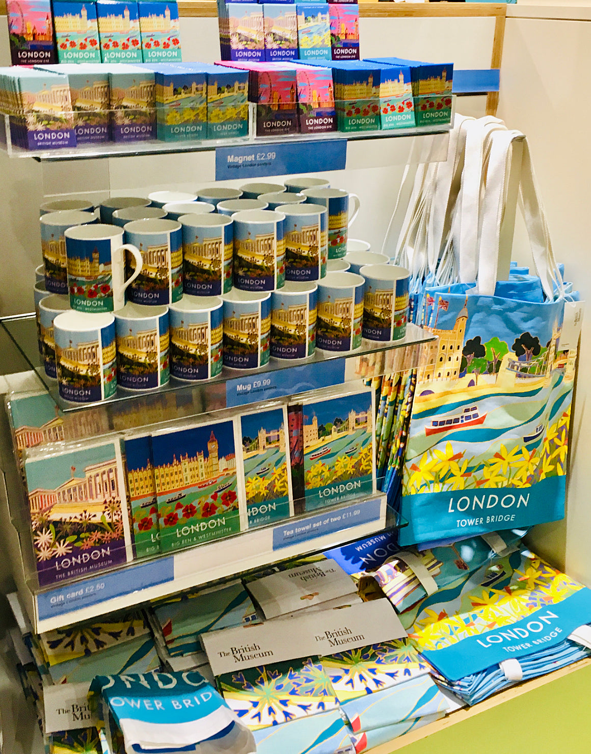 Artist Joanne Short's artwork and gift items on display in the British Museum Shop in London