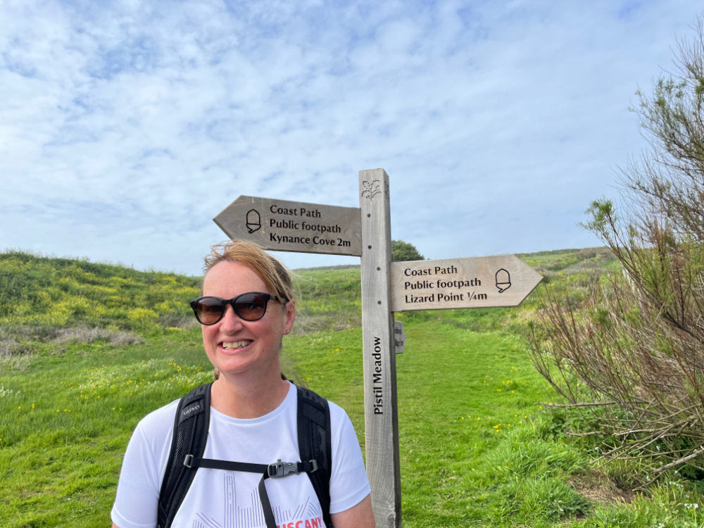 Photograph of Elizabeth Walker arriving at Lizard Point