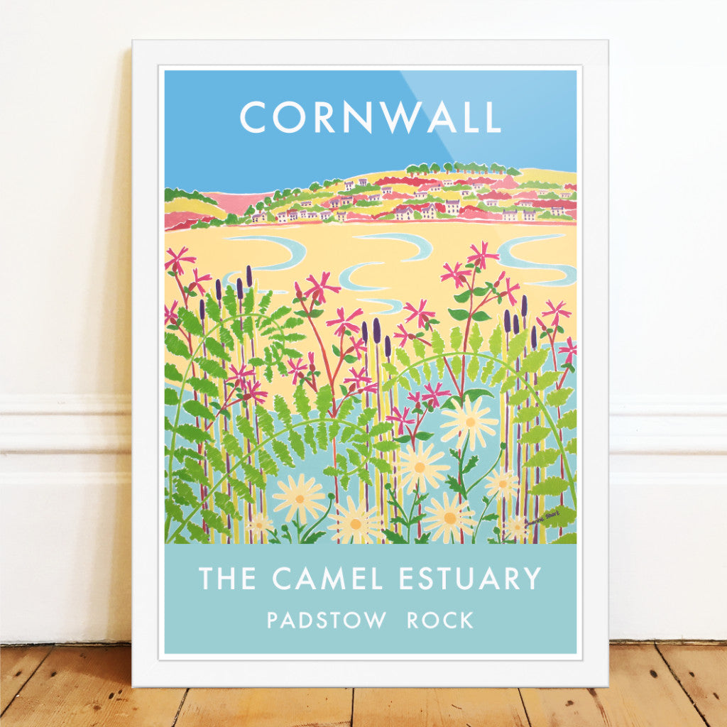 Camel Estuary, Padstow, Rock Art Prints of Cornwall by Cornish Artist Joanne Short. Art for Homes Vintage Style Poster Print. Cornwall Art Gallery