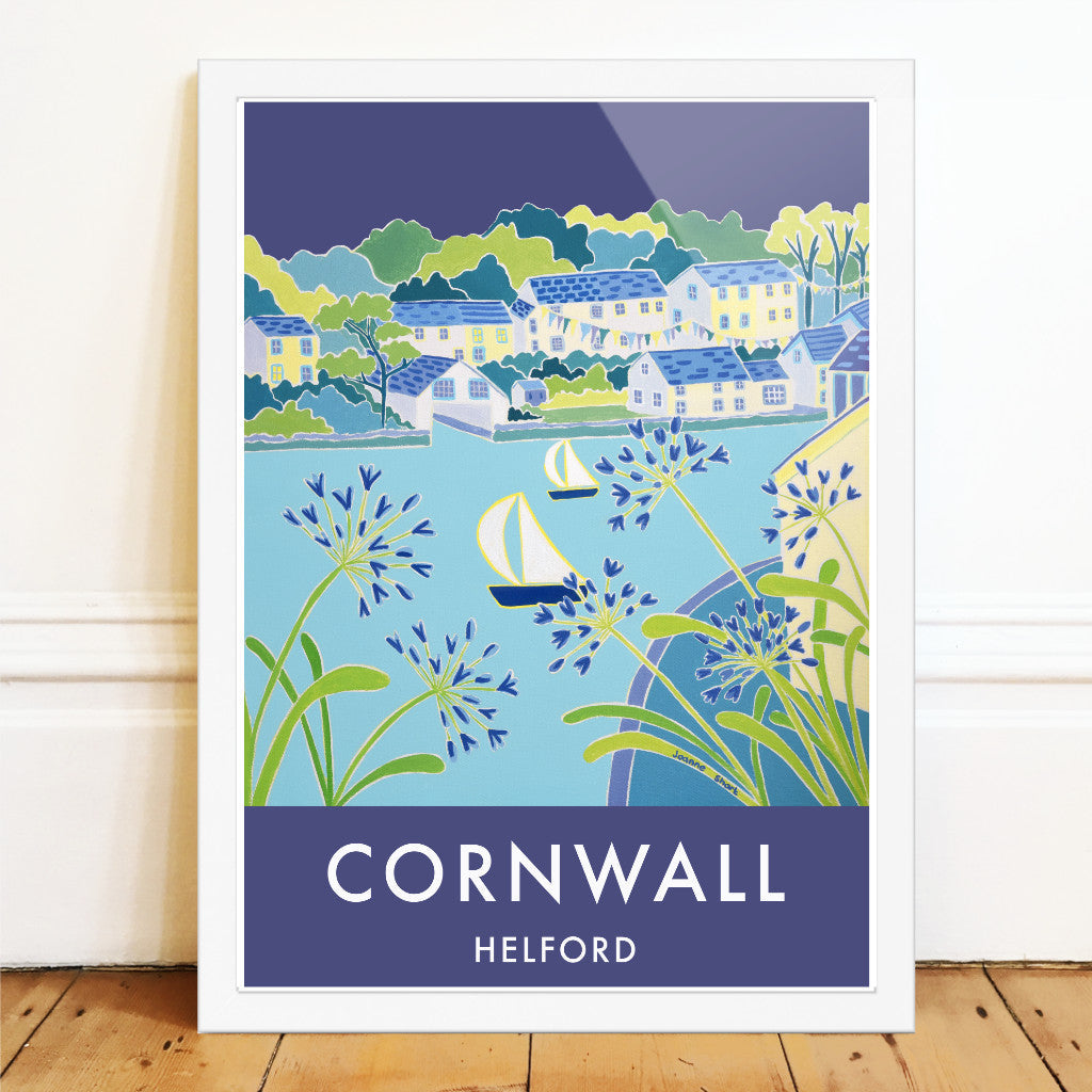 Helford Village Art Prints of Cornwall by Cornish Artist Joanne Short. Vintage Style Poster Print Art for Homes. Cornwall Art Gallery