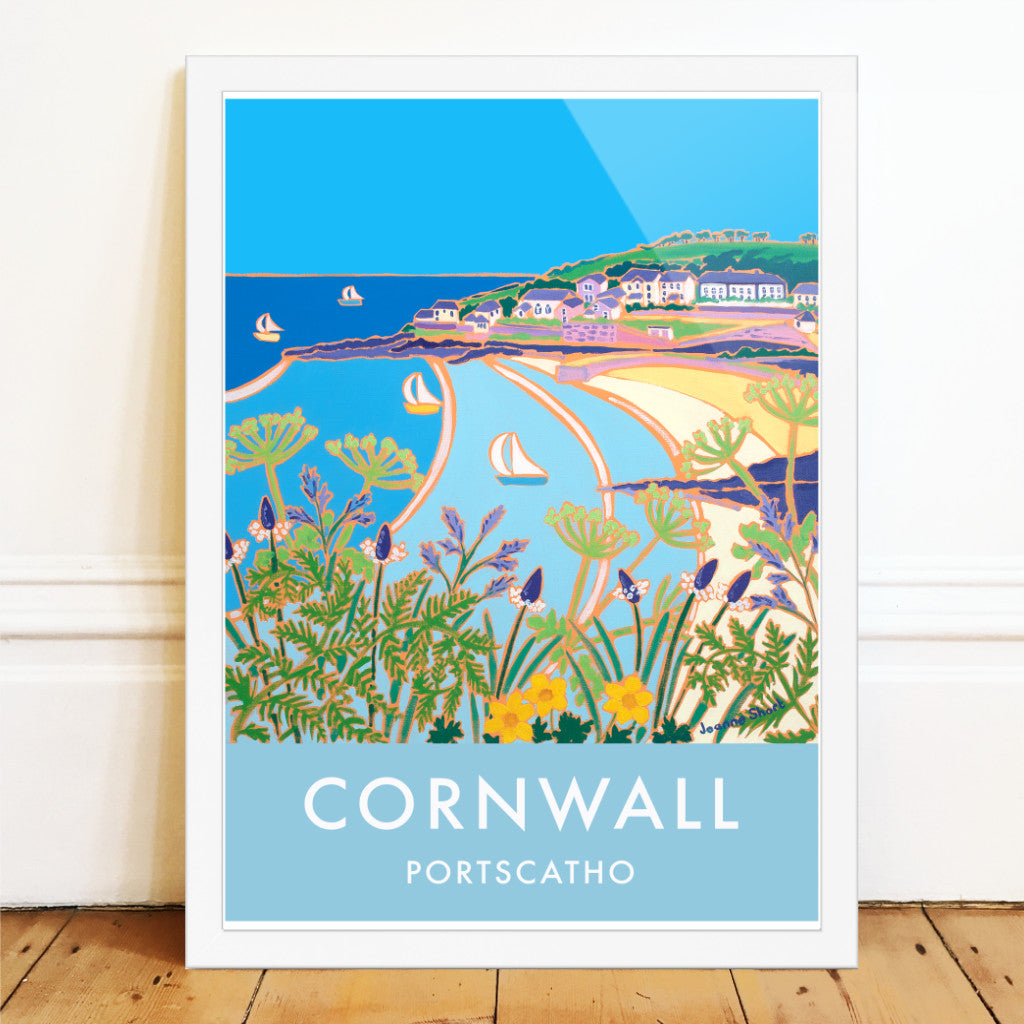 Portscatho Art Prints of Cornwall by Cornish Artist Joanne Short. Vintage Style Poster Print Art for Homes from our Cornwall Art Gallery