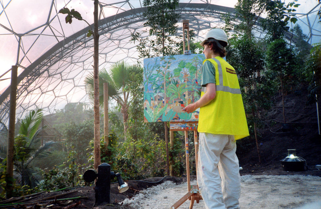John Dyer painting in the rainforest biome of the Eden Project in 2000