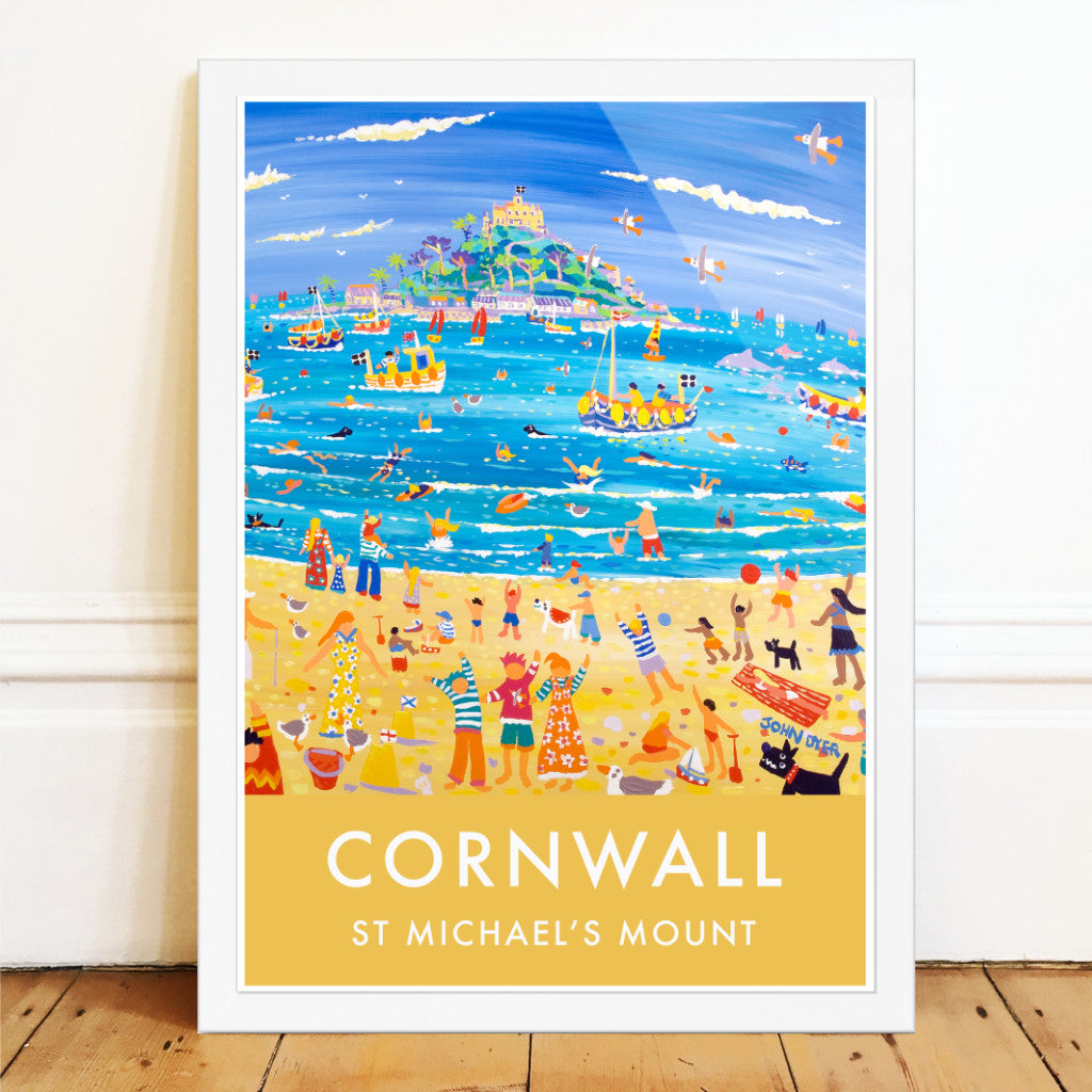 Vintage Style Seaside Travel Poster Art Print by Cornish Artist John Dyer. St Michael's Mount Cornwall