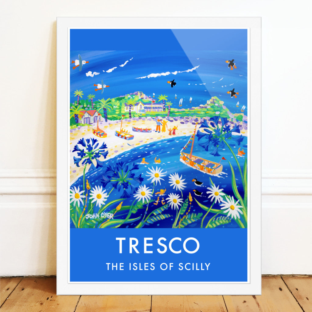 Vintage Style Seaside Travel Art Poster Print by John Dyer of Tresco in Cornwall