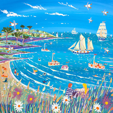 John Dyer painting of the Roseland Peninsular in Cornwall with tall ships