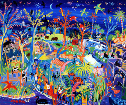 Painting of Newquay zoo at night by John Dyer