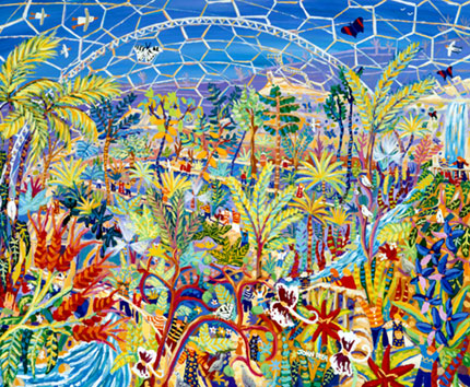 The Eden project rainforest biome captured in paint by Cornish artist and artist in residence for the Eden Project, John Dyer