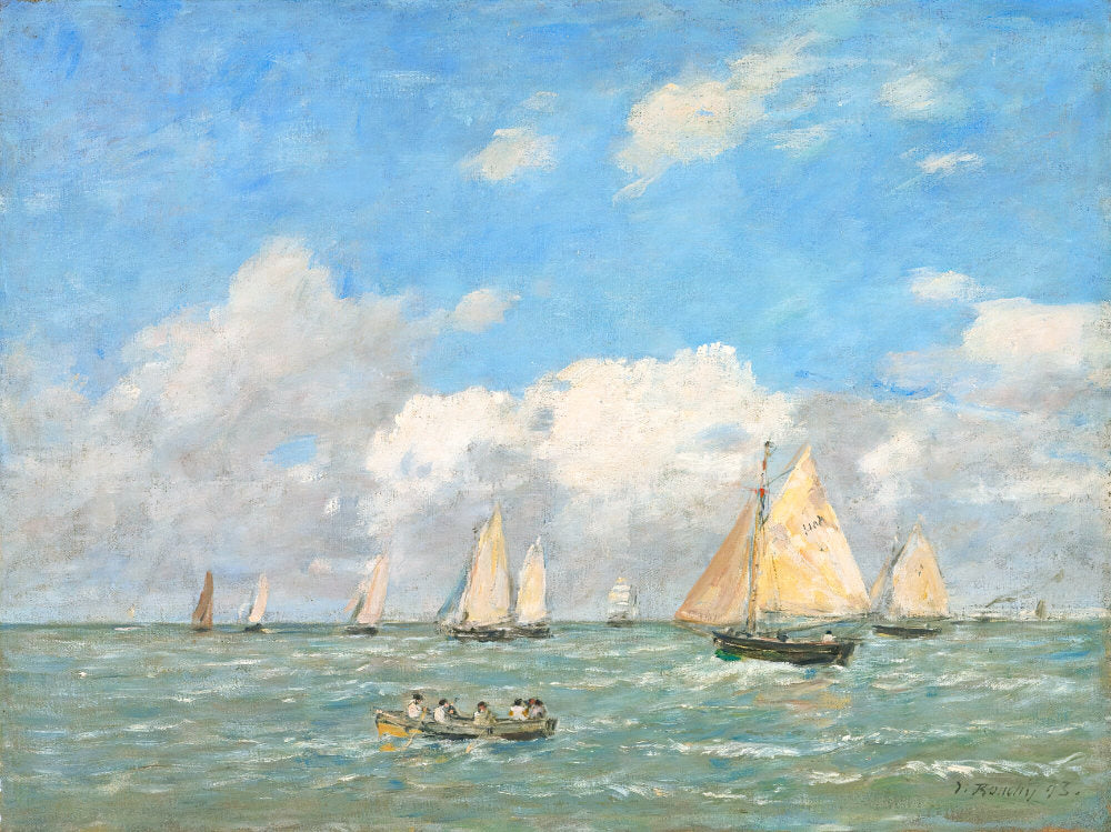 Above: 'La Sortie des Barques à Trouville, (1893) by Eugène Boudin (French, 1824-1898)