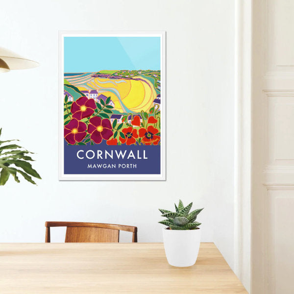 Vintage style seaside poster of Mawgan Porth by Joanne Short