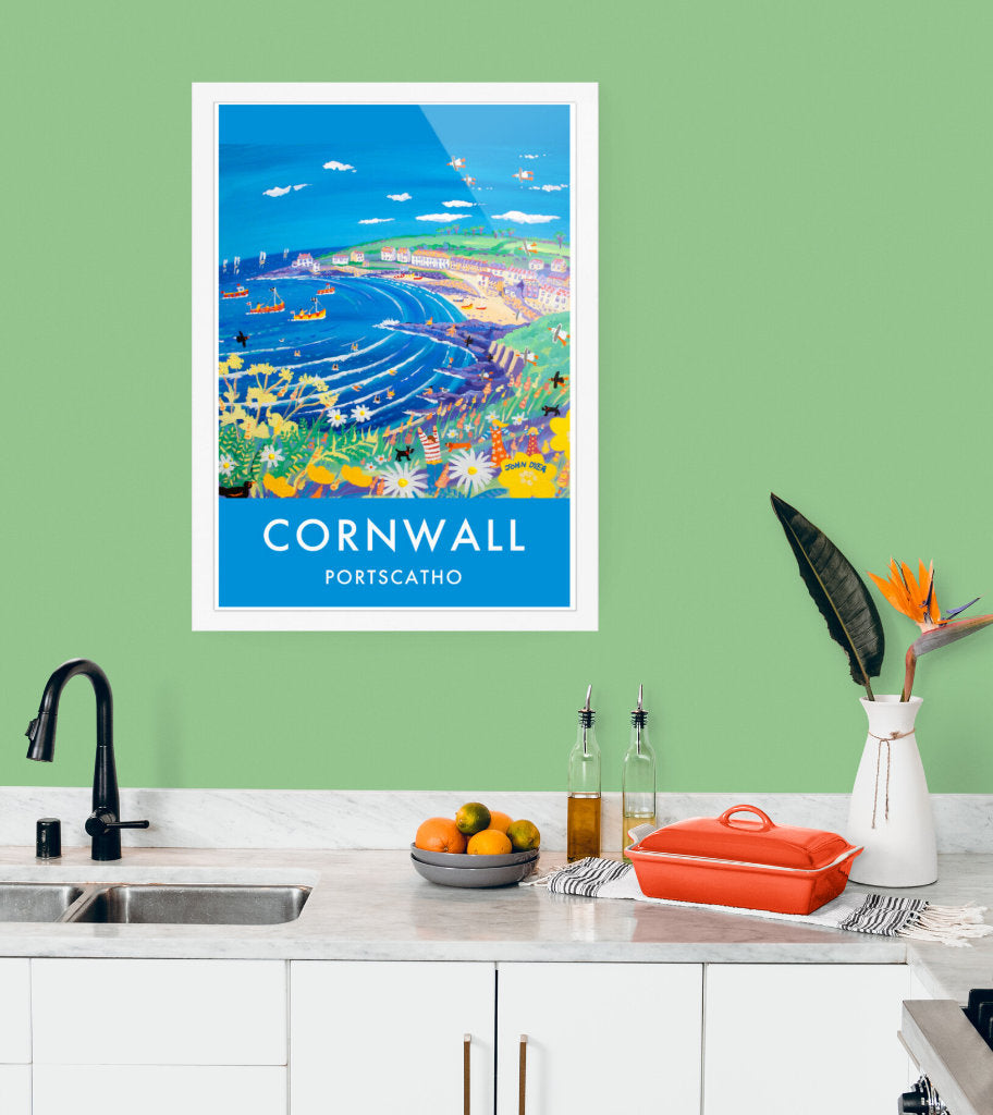 Glazed image above sink area - Cornish poster by John Dyer