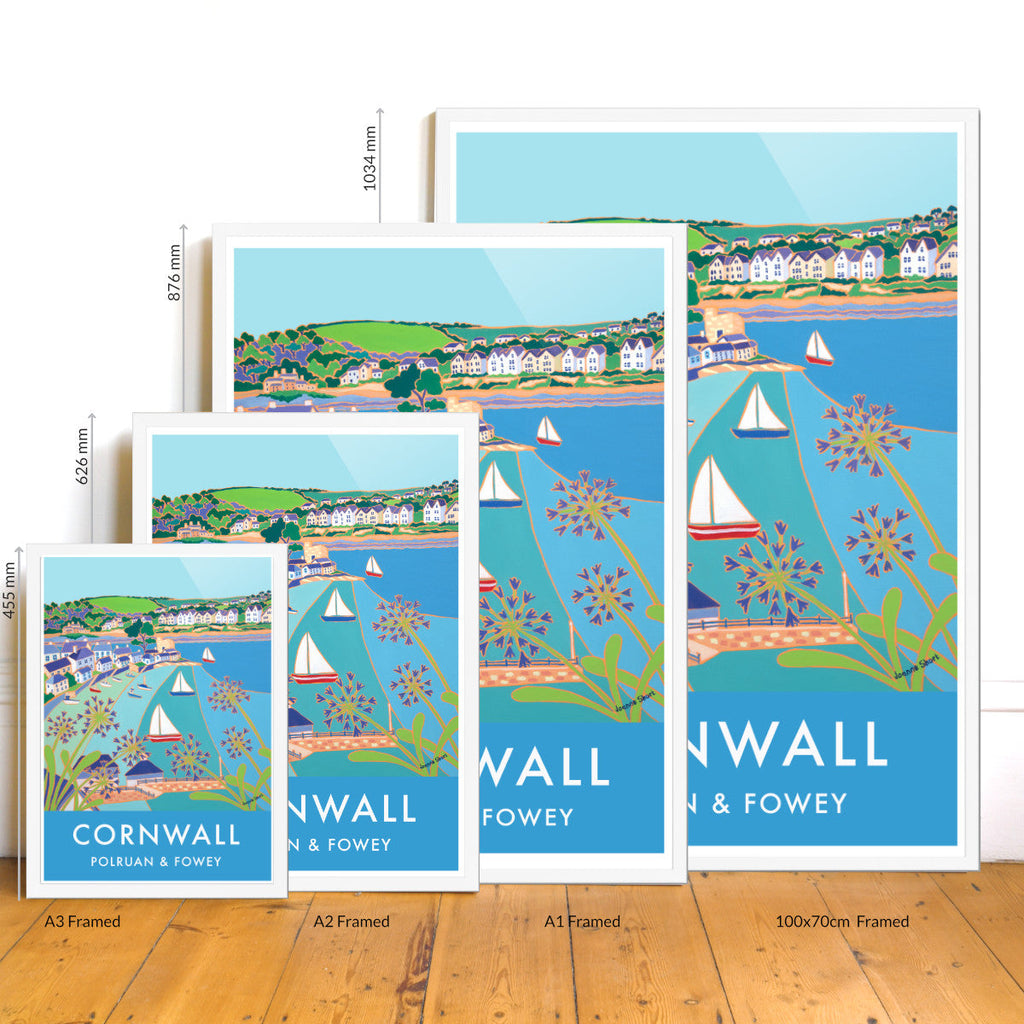 Polruan & Fowey River Art Prints of Cornwall by Cornish Artist Joanne Short. Vintage Style Poster Print Art for Homes. Cornwall Art Gallery