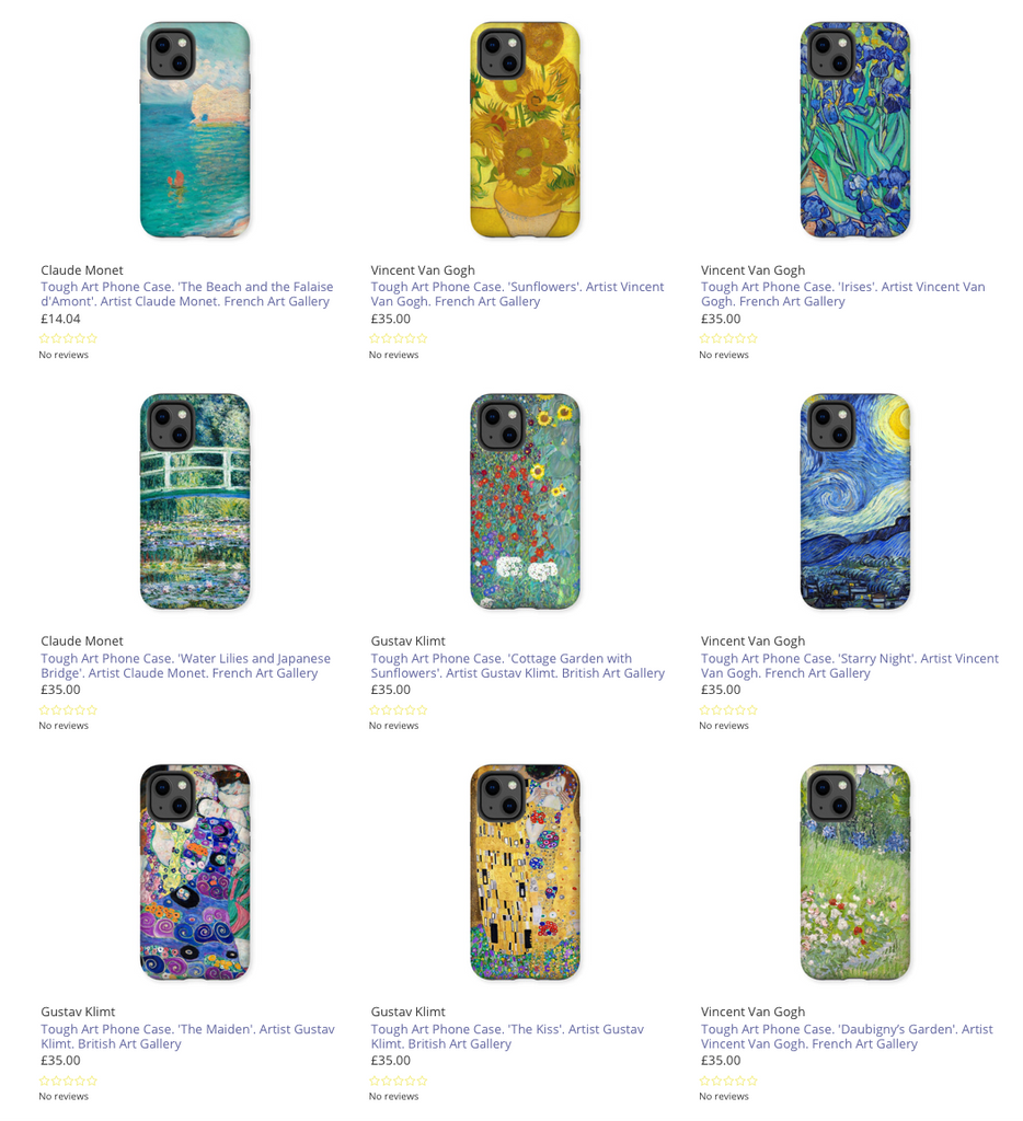 Historic art phone cases featuring world famous paintings