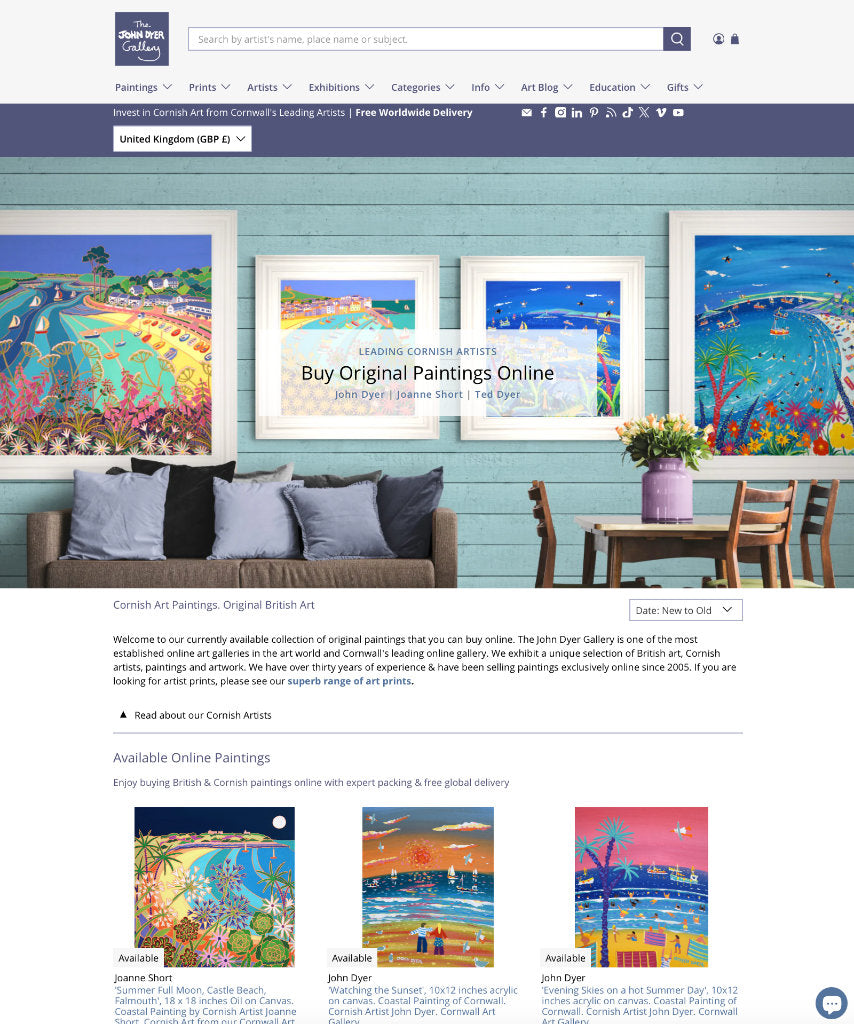 example of a digital online gallery - John dyer gallery