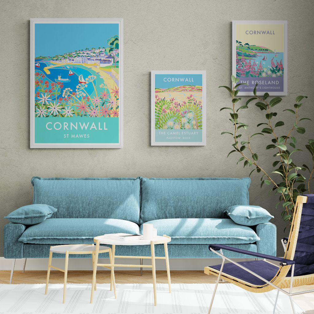 Lounge setting with a selection of prints from The John Dyer Gallery