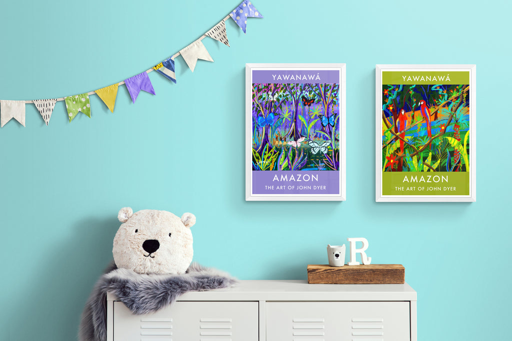 Amazon posters by John Dyer in kid's bedroom