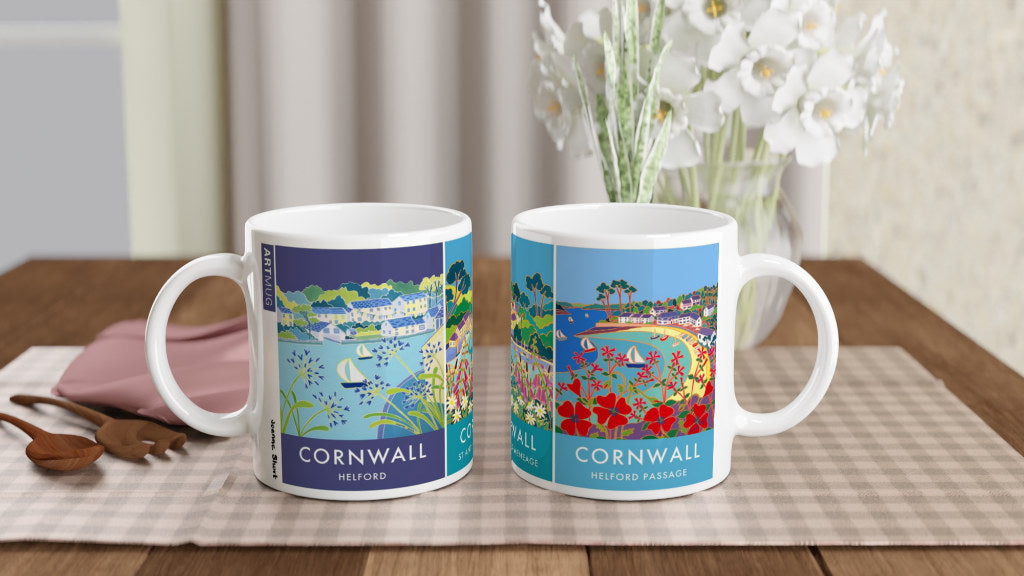 Joanne Short art mug featuring paintings of the Helford river in Cornwall