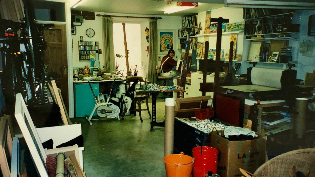 Artist Joanne Short at work in her studio in Falmouth, 1998