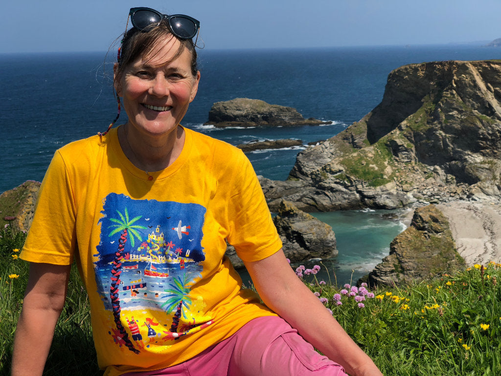 Joanne Short wearing a John Dyer designed t-shirt