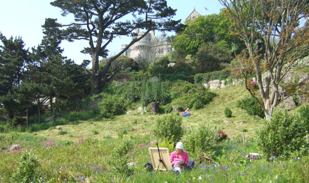 Artist Joanne Short painting on the island of St Michaels' Mount as Artist in Residence in 2006