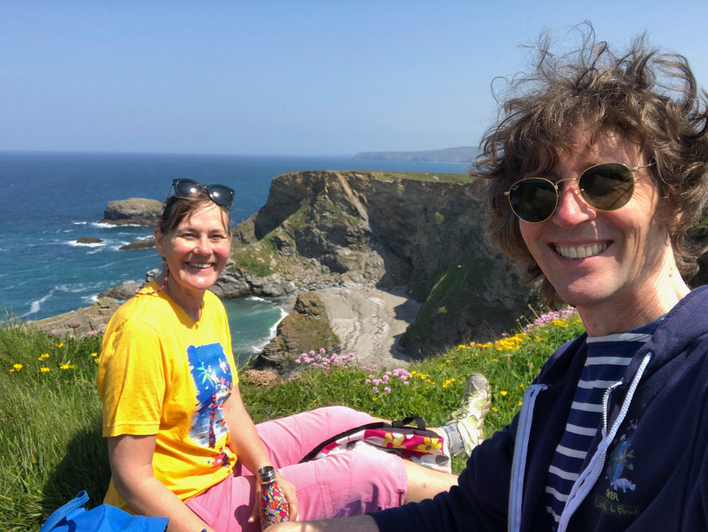 John Dyer and Joanne Short on north coast clifftop, Cornwall